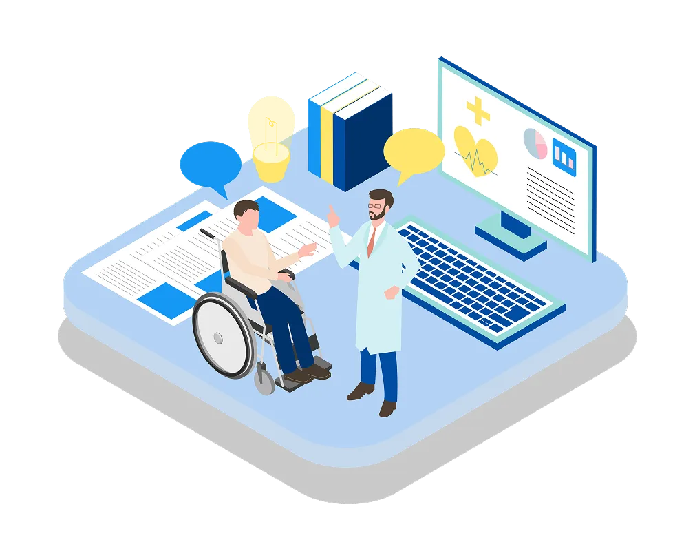 医療現場における医師と患者のコミュニケーションを表すイラスト