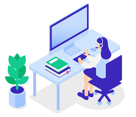 ヘッドセットを装着しパソコンで顧客対応をする女性