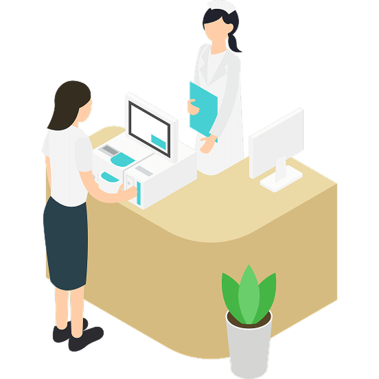 狭い受付の上にも置ける省スペース設計のイメージイラスト