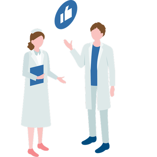 医師と看護師の円滑な連携や、スタッフからの高評価を示すイメージイラスト