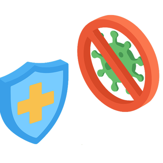 ウイルスを盾で防御するイメージイラスト