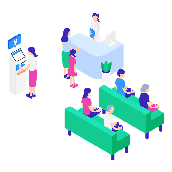 スムーズに流れる待合室のイメージイラスト