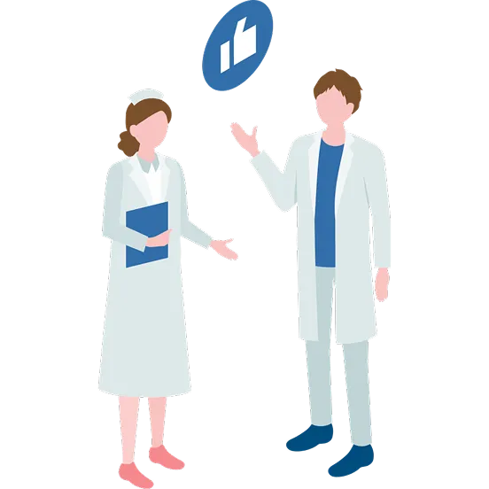 医師と看護師の円滑な連携や、スタッフからの高評価を示すイメージイラスト