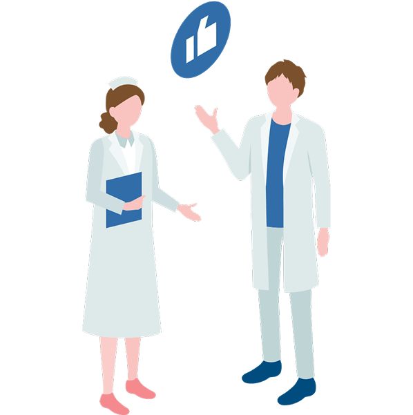 医師と看護師の円滑な連携や、スタッフからの高評価を示すイメージイラスト