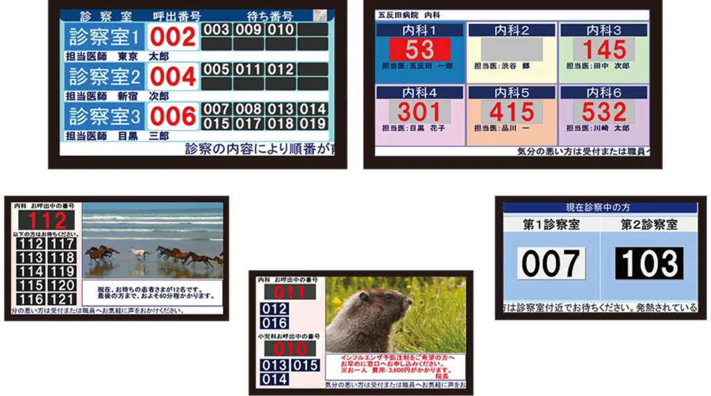 患者呼び出しシステムの様々な画面表示方法